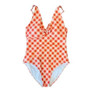 Summersalt The Jetsetter One Piece‎ Swimsuit Coral Gingham Checkered Size 10